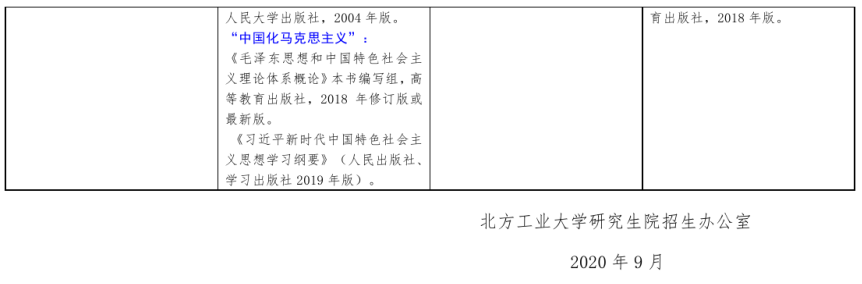 北方工業大學2021年碩士研究生考試招生自命題科目參考書目