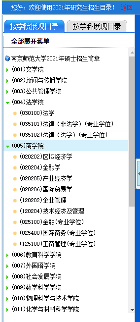 2021考研專業目錄：南京師范大學2021年碩士研究生招生專業目錄